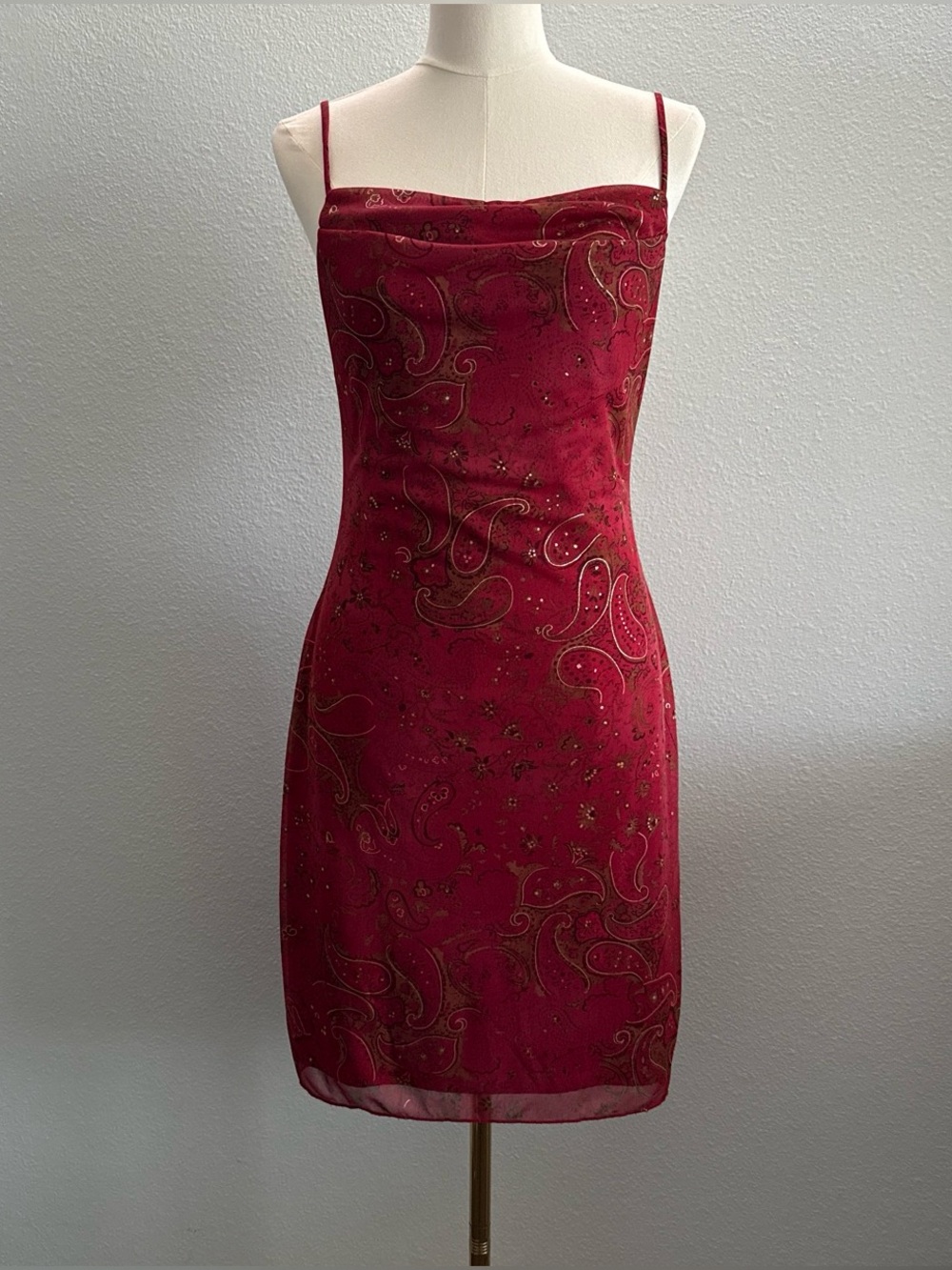 Y2K Byer Too Red Paisley Dress | Cowl Neck Open Back Mini Dress Vintage 90s